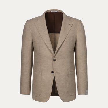 Orazio Luciano single-breasted wool jacket in beige with notch lapels and patch pockets, ideal for FW 25/26 menswear collections.