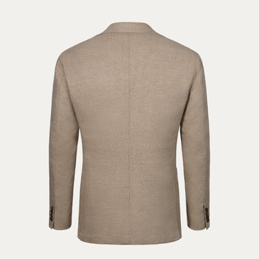 Back view of Orazio Luciano beige wool jacket showcasing tailored fit and premium craftsmanship for MidSeason25 outerwear.