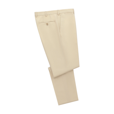 Tailored flat-front Cotton Trousers in Light Beige