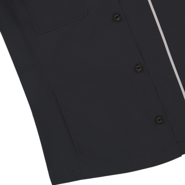 Close-up of Sealup B770BAG 96233 92 navy overshirt's button placket and side pocket, highlighting premium cotton fabric and craftsmanship.