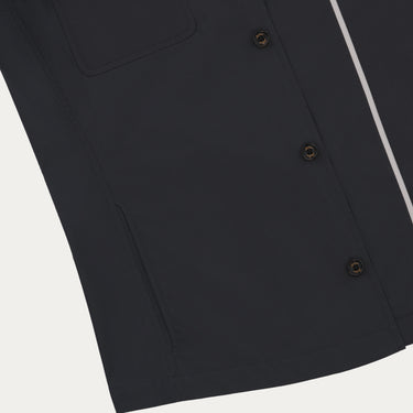 Close-up of Sealup B770BAG 96233 92 navy overshirt's button placket and side pocket, highlighting premium cotton fabric and craftsmanship.