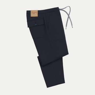 Virgin Wool Drawstring Trousers in Dark Blue Melange