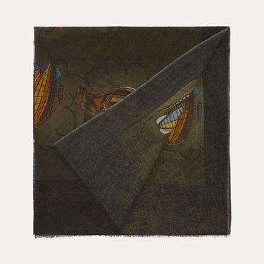 Bontoni Fringed Cashmere Scarf with Ballon Print in Burgundy - SARTALE