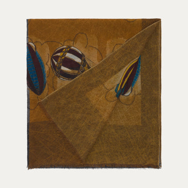 Bontoni Fringed Cashmere Scarf with Ballon Print in Brown - SARTALE