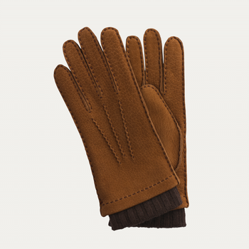Bontoni — Guantes de piel con forro de cachemira en color marrón camel - SARTALE