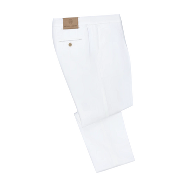 Caprera Regular-Fit Trousers in White by Richard J. Brown, featuring a sleek back pocket and leather brand patch. Ideal for summer wear from SARTALE.