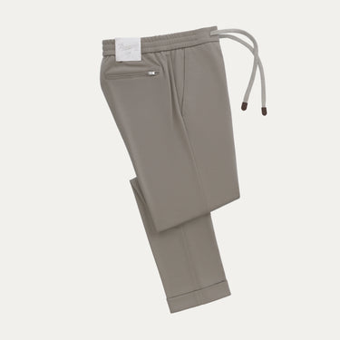 Virgin Wool Drawstring Trousers in Saga Beige