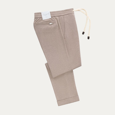 Cotton-Silk Blend Drawstring Trousers in Beige