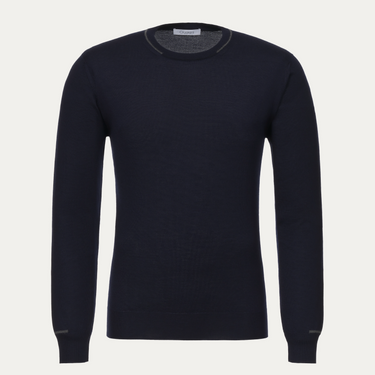 Cashmere Blend Sweater in Dark Blue with Grey Details