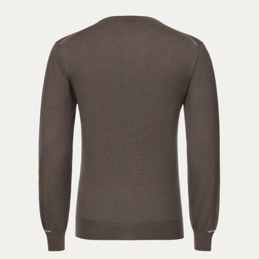 Cashmere Blend Sweater in Earth Brown with White Details