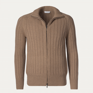 Cruciani Zip-Up Wool Sweater in Beige - SARTALE