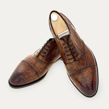 Bontoni "Cipriani" Five-Eyelet Crocodile Oxford with Hand-Stitched Cap Toe - SARTALE