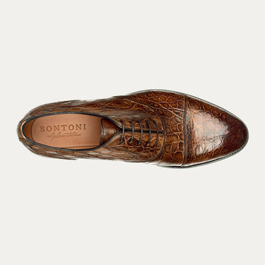 Bontoni "Cipriani" Five-Eyelet Crocodile Oxford with Hand-Stitched Cap Toe - SARTALE