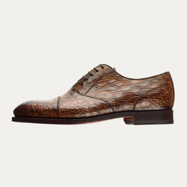 Bontoni "Cipriani" Five-Eyelet Crocodile Oxford with Hand-Stitched Cap Toe - SARTALE
