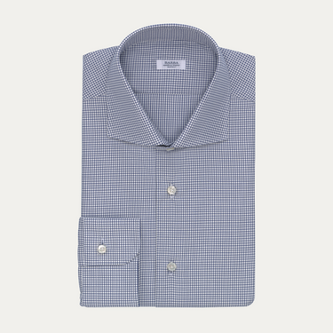 Graph-Check Cotton Shirt in White and Dark Blue