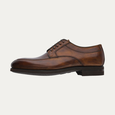 Opposite side view of Bontoni Quasimodo brown Derby, featuring smooth leather and refined stitching for Sartale's FW24/25 shoe collection.