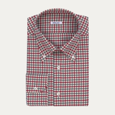 Gingham-Check Cotton Shirt in Grey and Cherry Red