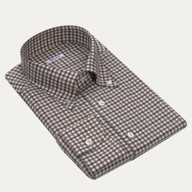 Gingham-Check Cotton Shirt in Black, Off White and Dark Brown