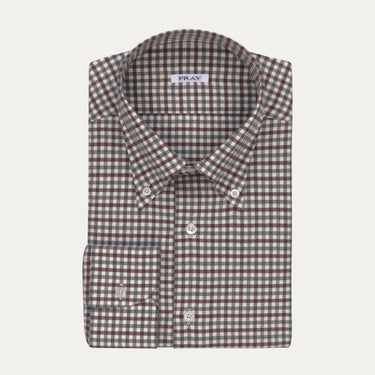 Gingham-Check Cotton Shirt in Black, Off White and Dark Brown