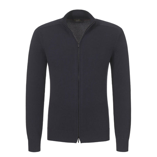 Cotton and Silk-Blend Zip-Up Sweater in Dark Blue