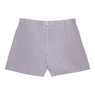 Striped Cotton Boxer Shorts in White Red and Blue