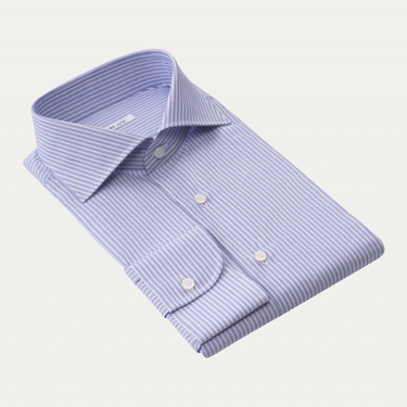 Fray Pinstriped Cotton Shirt in Blue and White - SARTALE