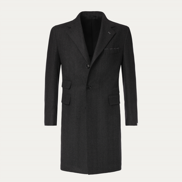 De Petrillo Single-Breasted Herringbone Wool Coat in Dark Grey. Exclusively Made for Sartale - SARTALE