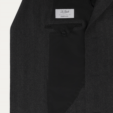 De Petrillo Single-Breasted Herringbone Wool Coat in Dark Grey. Exclusively Made for Sartale - SARTALE