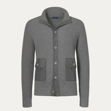 Buttton-Front Cashmere Knit Cardigan in Grey