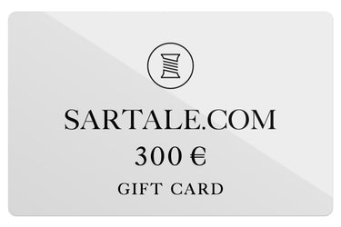 SARTALE €300 gift card featuring minimalist design with brand logo and bold text. Ideal for premium fashion gifting from SARTALE.