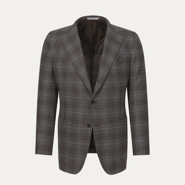 Wool Plaid Jacket in Grey and Brown