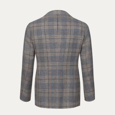 Linen-Wool Plaid Jacket in Blue and Brown