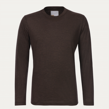 Marco Pescarolo Crew-Neck Cashmere Long Sleeve T-Shirt in Dark Brown - SARTALE