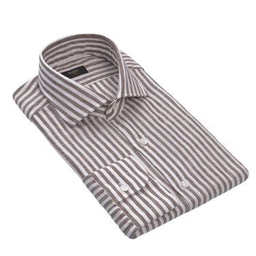 Striped Linen Shirt in Brown and White