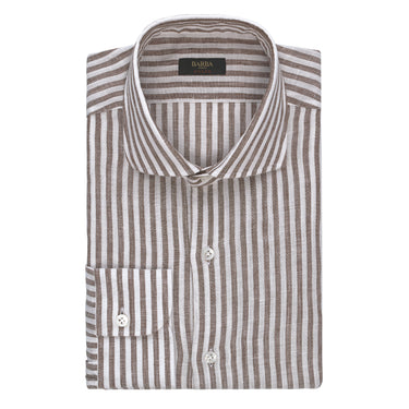Striped Linen Shirt in Brown and White