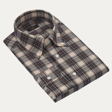 "Culto" Cotton Shirt in Cream, Blue and Brown