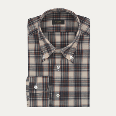 "Culto" Cotton Shirt in Cream, Blue and Brown