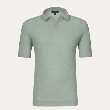 V-Neck Linen and Cotton-Blend Polo Shirt in Crystal Water
