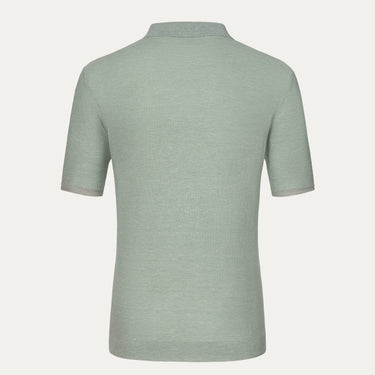V-Neck Linen and Cotton-Blend Polo Shirt in Crystal Water