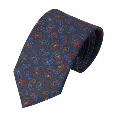 Printed Paisley Silk Tie in Blue