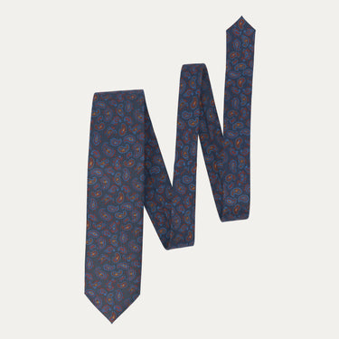 Corbata de seda con estampado de cachemira en azul