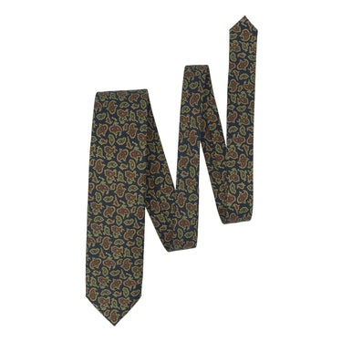 Printed Paisley Silk Tie in Blue and Green