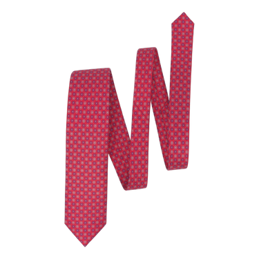 Flower Printed Self-Tipped Silk Tie in Red