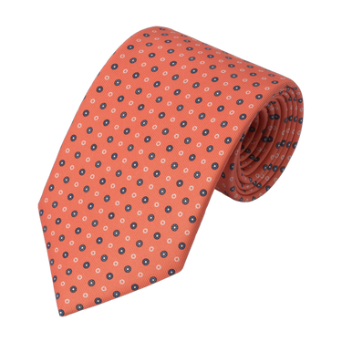 Printed Self-Tipped Silk Tie in Peach Orange