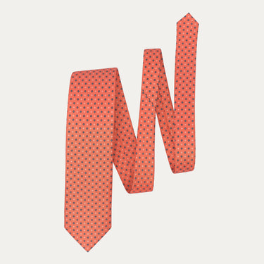 Printed Self-Tipped Silk Tie in Peach Orange