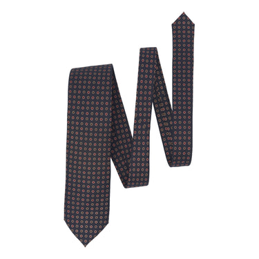 Flower Printed Silk Tie in Navy Blue