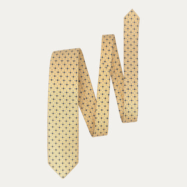 Printed Self-Tipped Silk Tie in Yellow