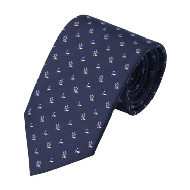 Flower Embroidered Silk Tie in Blue