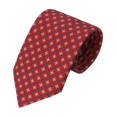 Printed Self-Tipped Silk Tie in Red
