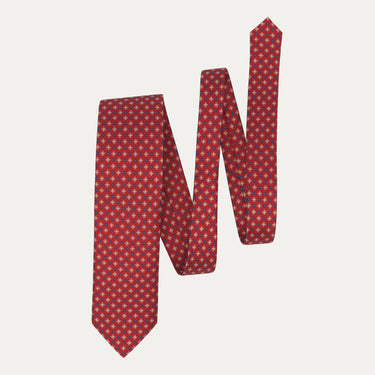 Printed Self-Tipped Silk Tie in Red